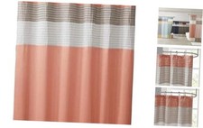 Amherst Bathroom Shower Curtain Faux Silk Pieced Striped Modern Coral
