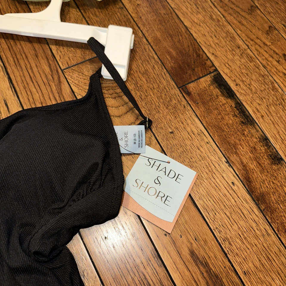 MUJER AJUSTABLE LAZO LATERAL TRAJE DE BAÑO DE UNA PIEZA SOMBRA Y ORILLA NEGRO M 8-10 NUEVO CON ETIQUETAS Foto 2 de 4