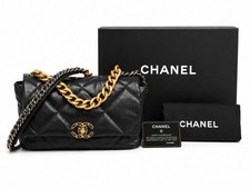 Chanel 19 Black Matellasse Leather Flap Bag Mixed Hardware, Large. DB, Box, Card