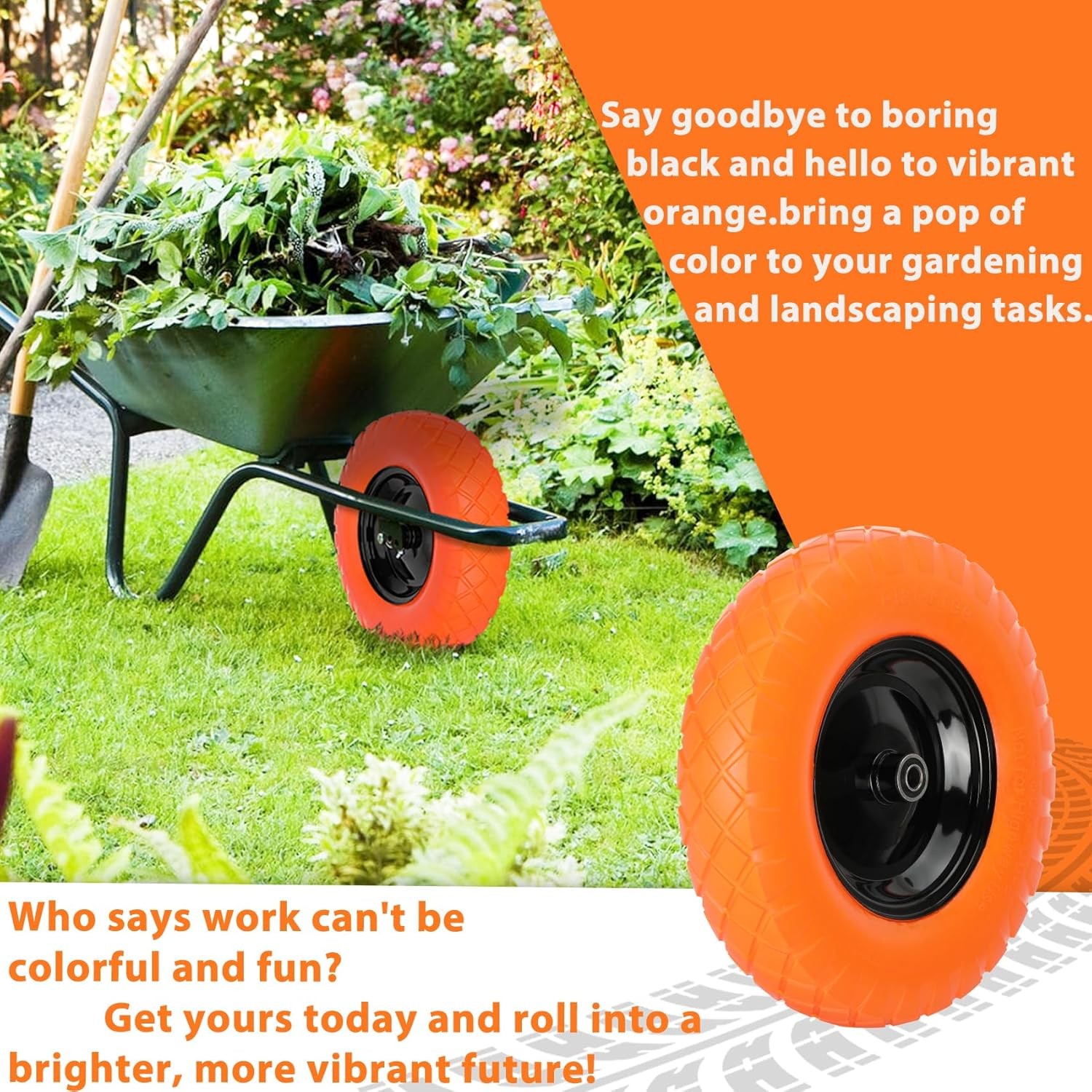 Upgraded 16" Flat Free Wheelbarrow Wheels and Tires, 4.80/4.00-8 Solid Tires