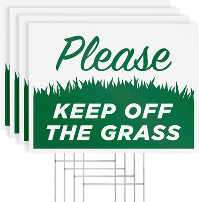 Keep off Grass Yard Signs with H-Frame Stakes, 17'' X 13'' Corrugated Plastic Keep