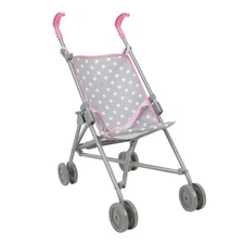 Cotton Candy Pink Umbrella Doll Stroller in Grey Polka Dots Fits Dolls to 24"