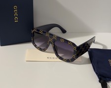 Gucci GG0983S Oversized Square Sunglasses Blue Gold GG Monogram  Ships Today
