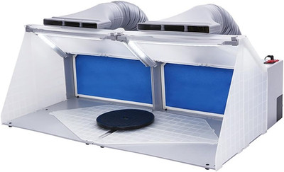 2 Sets of Portable Airbrush Spray Booth with 6 LED Lights, 2 Exhaust Hoses & 360