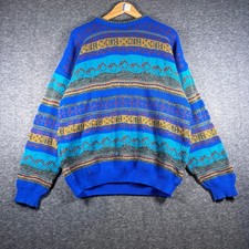 Vintage 90s Knit Sweater Blue Multi Color Mens Large Colore Italia
