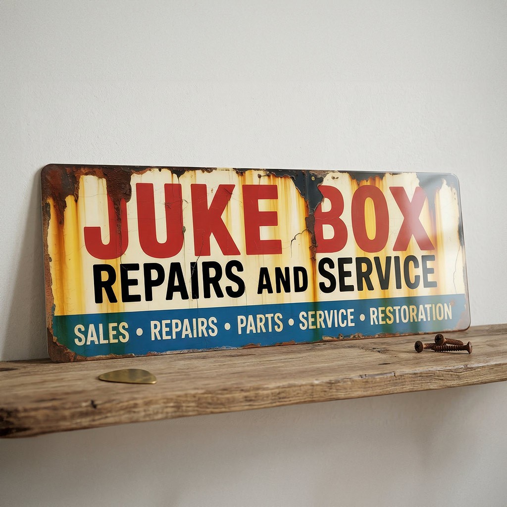 Juke Box Repairs Service Sign Vintage Style Jukebox Workshop Metal Aluminium