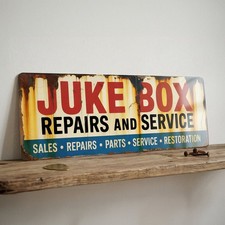 Juke Box Repairs Service Sign Vintage Style Jukebox Workshop Metal Aluminium