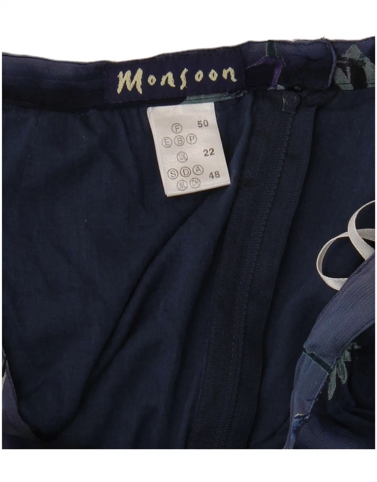 MONSOON Womens High Waist A-Line Skirt UK 22 2XL W34 Blue Floral Cotton DT05 - Image 3 of 3