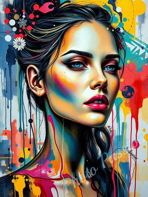 Foto A4 Portrait Frau Kunst Farben Gesicht Poster Kunstdruck Wandbild (4421)