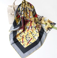 100% Twill Silk 88X88cm Square Scarf star Print Bandanna Women Neckerchief Wrap