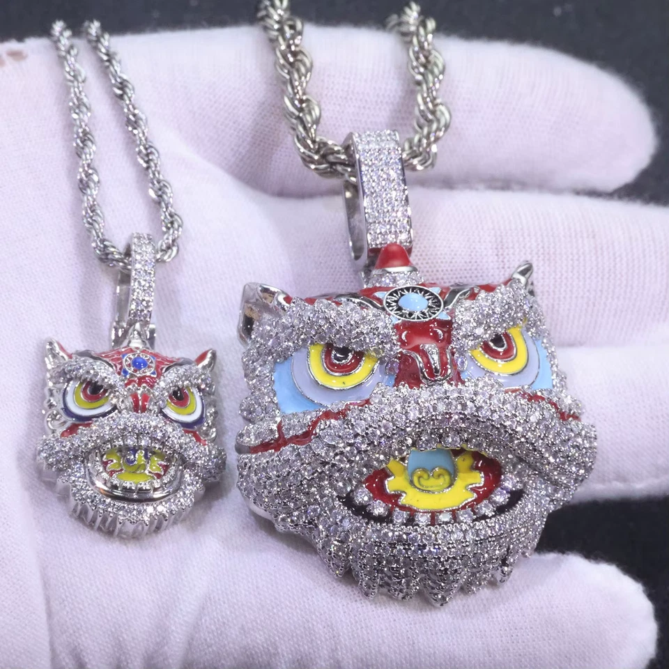 Collar Colgante Cabeza de Tigre Grande Oriental Deslumbrante Esmalte AAA+CZ de 22 Pulgadas Foto 3 de 4