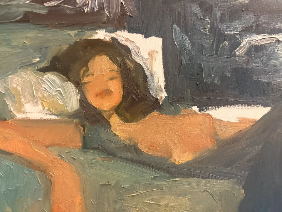 Pintura al óleo Retrato Niña "Jill in Interior" 16"x20" Lienzo Original Firmado BVC Foto 3 de 3