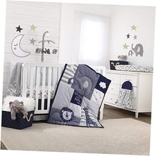 Love You to The Moon - Navy, Grey and Blue 4 Piece Nursery Crib Bedding Set