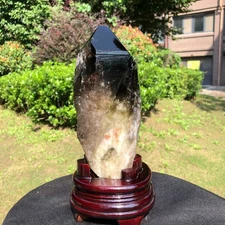 4.04LB  Natural Smoky Quartz Crystal Mineral Specimen Reiki Healing+Stand