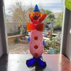 Vtg Hand Blown Art Glass Clown Figurine Murano Style Controlled Bubble 12” Heavy