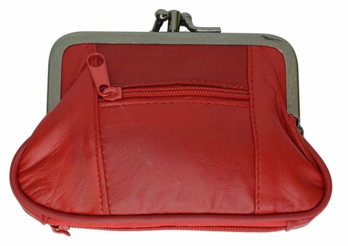 GENUINE LEATHER WOMEN'S LARGE COIN PURSE CHANGE HOLDER CLASP OPEN - Picture 14 of 23