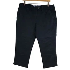 Tommy Hilfiger Women's Cotton Blend Flat Front Black Capri Cropped Pants Size 14