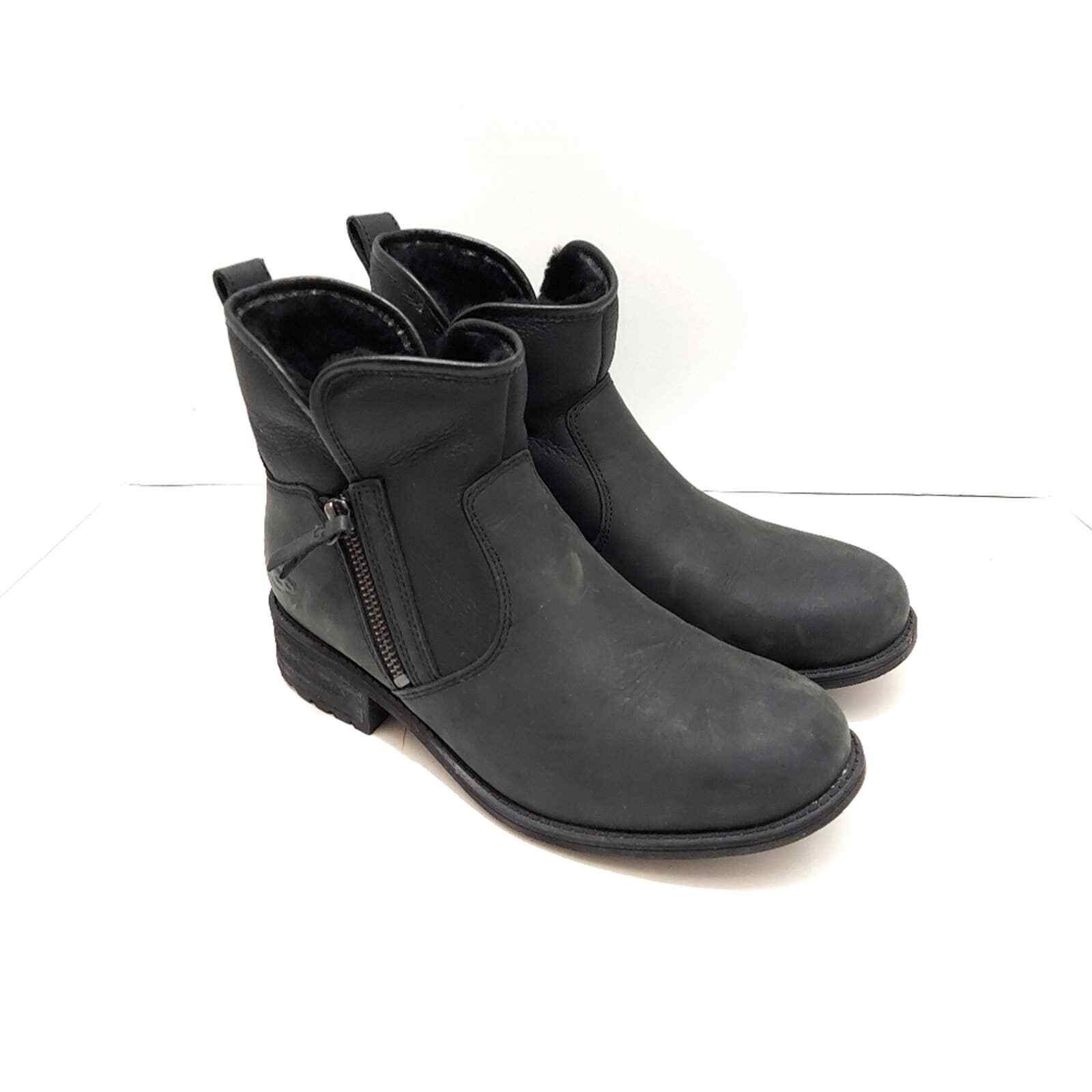 UGG Lavelle Leather Ankle Boots Black 