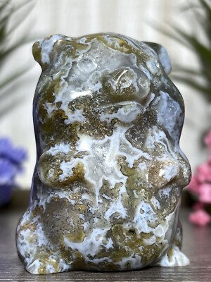 MOSS AGATE PIG CARVING - Crystal Mineral Statue Cute Porky Bacon Green Tree Fern
