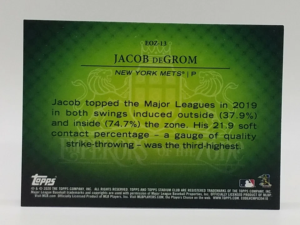 2020 Topps Stadium Club Jacob deGrom #EOZ-13 New York Mets 🔥🔥 - Image 2 of 2