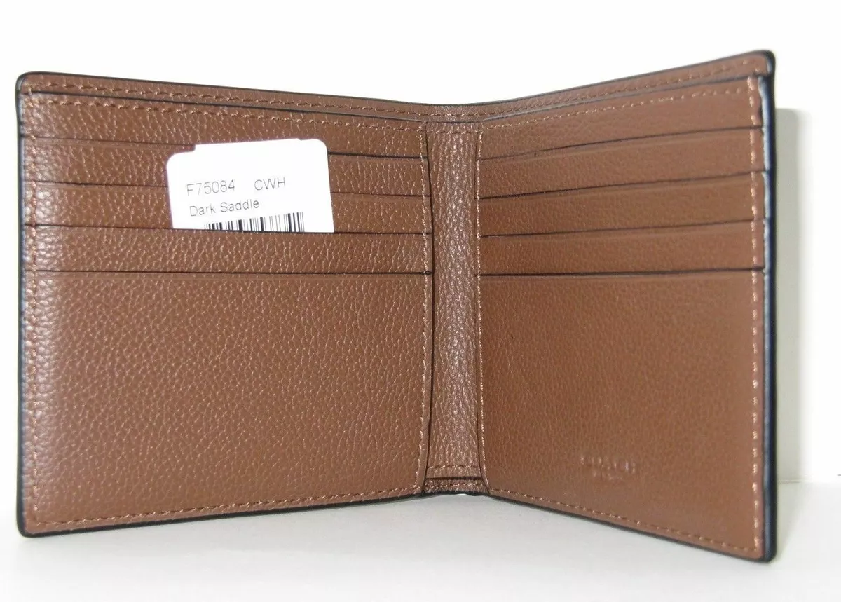 NEW Dark Saddle COACH Double Billfold Wallet F75084