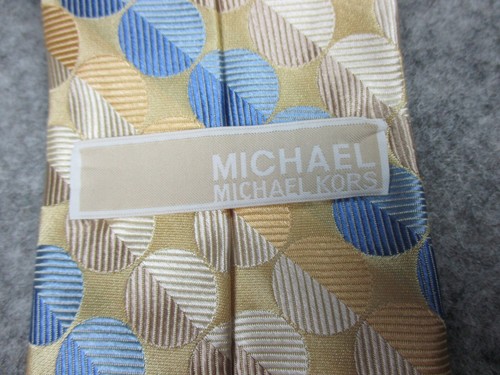 Michael Michael Kors Silk Tie 57x3.25'' neckwear Golden Blue Circle Geometric - Picture 4 of 10