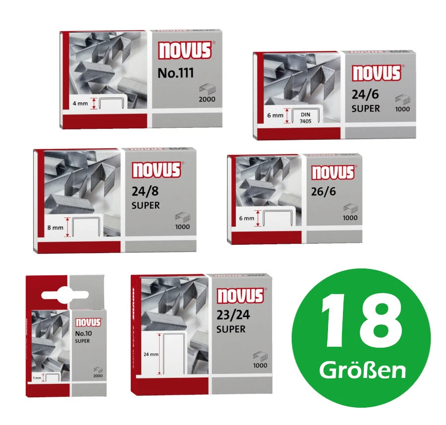 Novus Heftklammern Klammern Tackernadeln NE6 23/13 23/24 No10 24/6 24/8 26/6