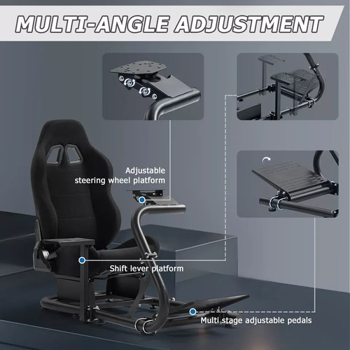 Soporte de volante de cabina Minneer Sim Racing con asiento negro compatible con Logitech G29 - Imagen 3 de 6