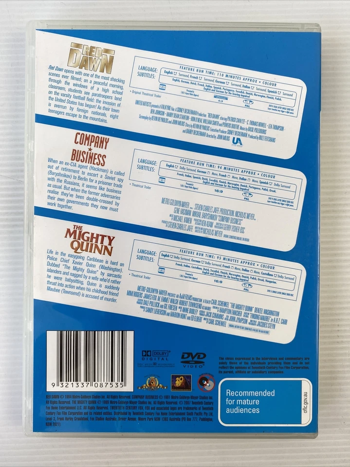 Red Dawn / Company Business / Mighty Quinn - DVD Very Good Condition Region 4 - Image 2 of 4