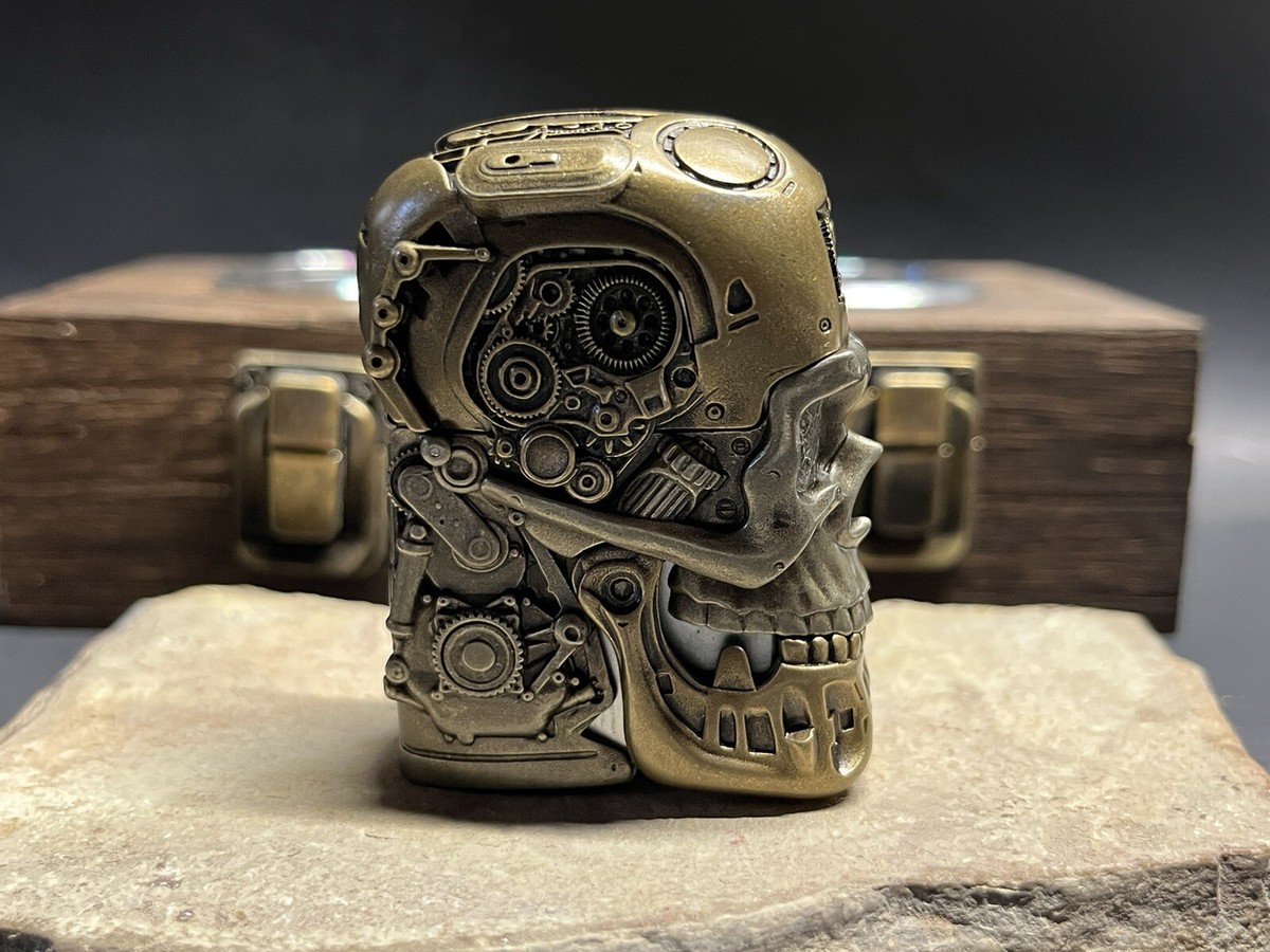 RARE Heavy 5-side Zippo lighter machine Skull Zippo New Wood