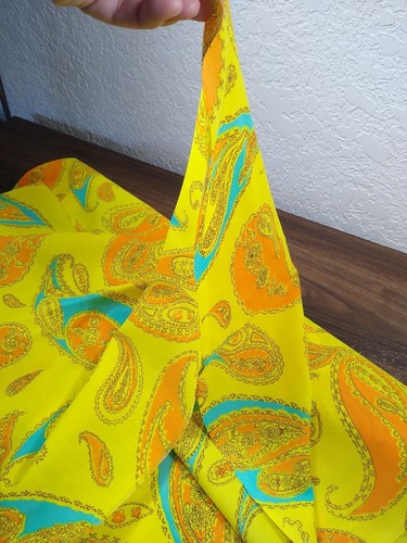 vintage fabric cotton poly blend material PAISLEY orange yellow turquoise 70s 2+ - Picture 8 of 8