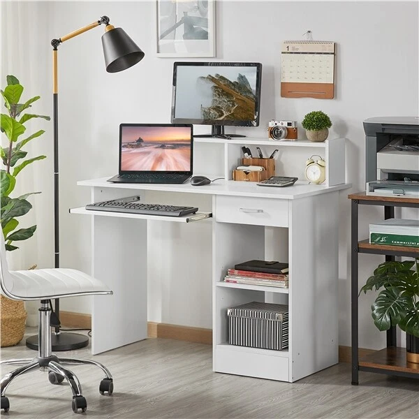 Schreibtisch Computertisch Arbeitstisch Bürotisch Regal PC Tisch Homeoffice Weiß - Bild 3 von 4