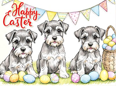 Schnauzer Osterkarte Grußtag Eier Frühling A5 Karten Hund Hunde Schnauzer Welpe