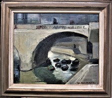 Olga Tesch-Hallström 1926-2012 , Nachen unter der Flußbrücke, datiert 1950