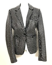 Rare Joseph Black Leather Diamond Crystal Stud Embellished Jacket Blazer Sz 40