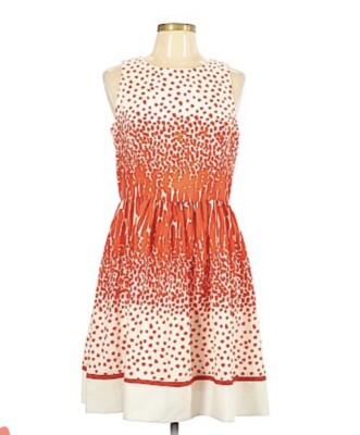eliza j belted a line dress Eliza J Red White Polk dot Belted A Line Sheath Dress Keyhole Back  Sleeveless 6