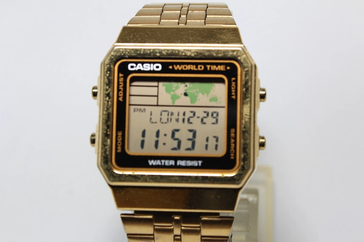 CASIO A500W World Time Gold retro watch vintage casual square