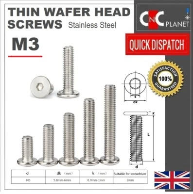 M3 M4 M5 M6 M8 THIN FLAT HEAD LOW PROFILE SCREWS M3 Ultra Thin Wafer Flat Head Low profile Screws Bolt Allen Key Stainless Steel