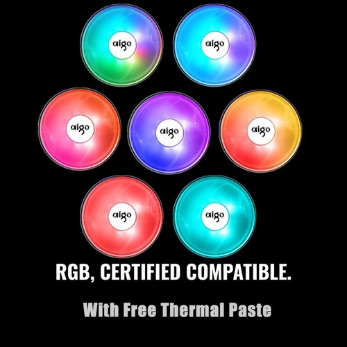 Aigo CPU Cooler 120mm PWM Fan RGB 12V 4Pin RGB Air CPU Cooling Computer Quiet PC - Picture 4 of 7