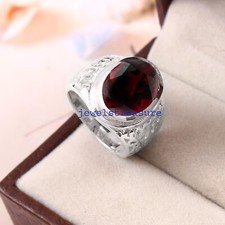 Natural Garnet Gemstone with 925 Sterling Silver Ring for Men's 4112