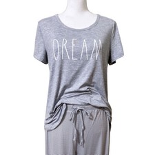 Rae Dunn Pajama Lounge Set DREAM Grey Stretch Knit Jogger Pants S/S Top