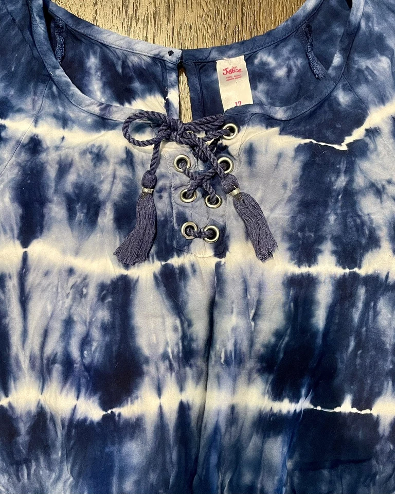 Justice галстук краситель темно-синий и белый девочек шорты Детский комбинезон оборки шнурует вверх размер 12 - Изображение 4 из 4