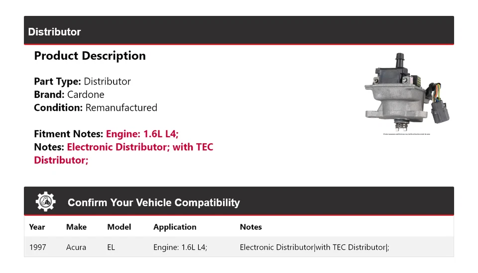 For 1997 Acura EL 1.6L L4 Distributor Cardone - Image 2 of 4