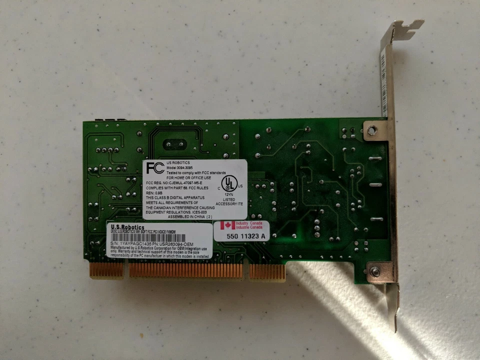U.S.Robotics 56K SOFT FCC PCI Voice FXMDM USR263094-OEM Model 3094 - NOT TESTED  - Image 3 of 4
