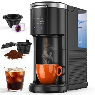 Single Serve Coffee Maker, K-cup Coffee Machine for Capsule & Ground Coffee