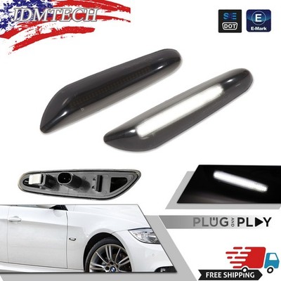 For BMW E82 E88 E90 E92 Smoked White LED Front Bumper Side Marker Signal Lights