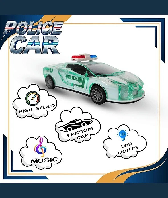 Coche de Policía con Luces, Alimentado Push & Go, Música y Sonido de Sirena Coche Juguete Foto 3 de 4