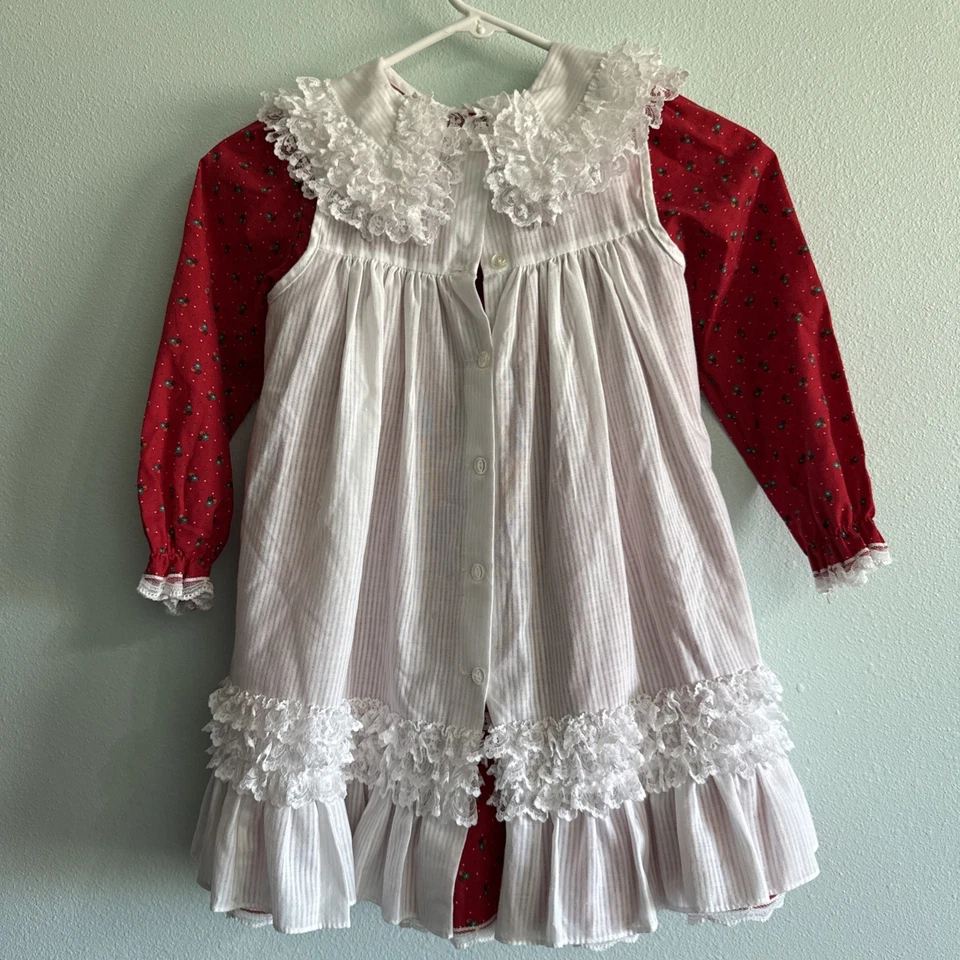 Vintage BRYAN & CO Dress Girl 6 Christmas Lace Floral 1980"s USA - Image 4 of 4