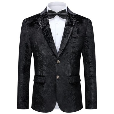 Herren Freizeit Blazer Stylisch Blumenmuster Zwei Knöpfe - Schwarz XXL UVP 57£