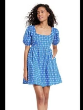 Rhode For Target Sz M Blue White Eyelet Babydoll Dress Whimsy Boho Cottagecore